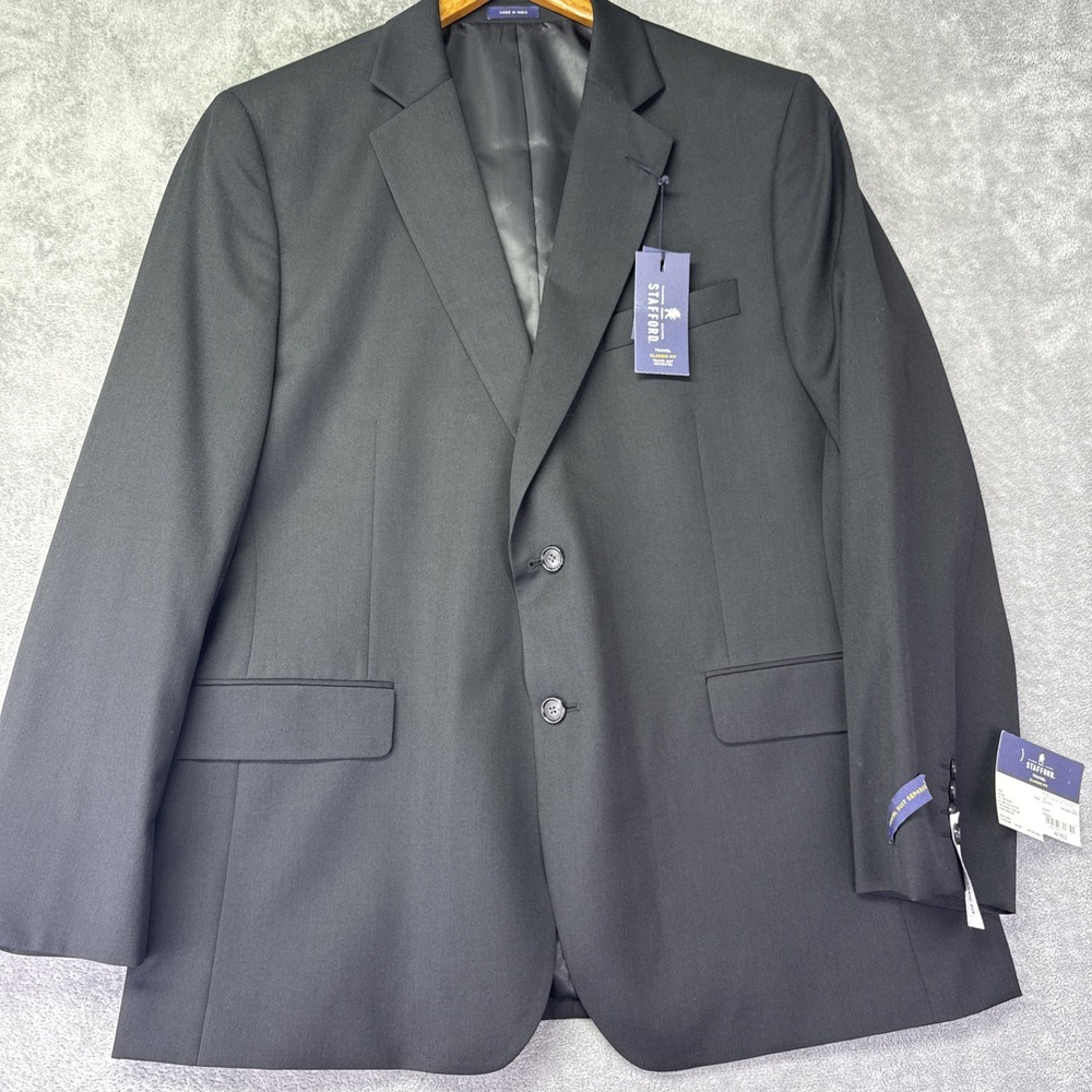 Stafford Men's Classic Fit 2-Button Black Travel Suit Jacket Size‎ 44 Reg NEW